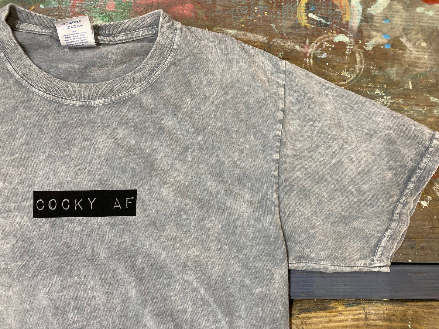 COCKY AF MINERAL WASH TEE