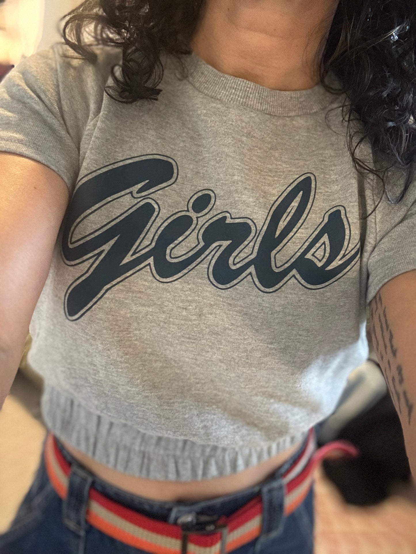 Girls Team Varsity Cropped Short Sleeve Sweatshirt