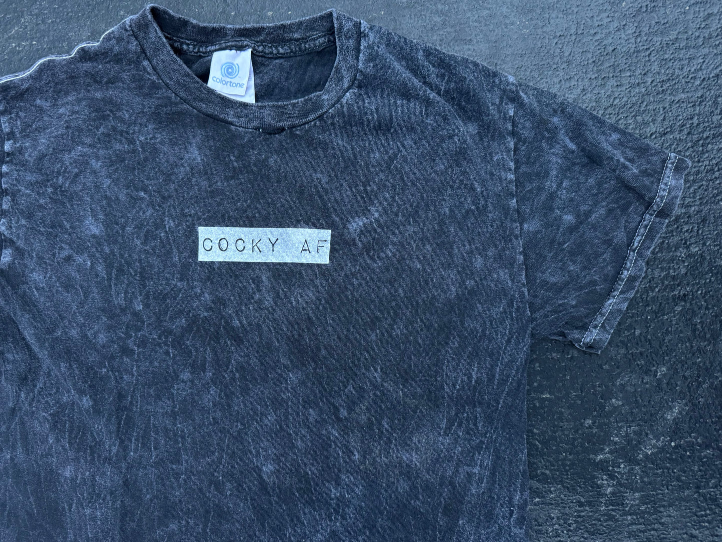 COCKY AF MINERAL WASH TEE