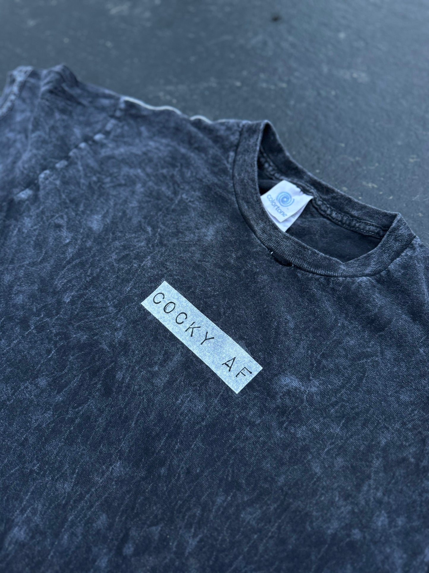 COCKY AF MINERAL WASH TEE